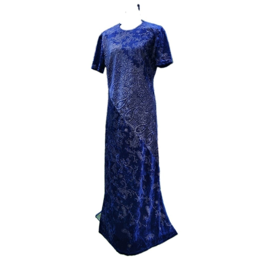 VTG Crush Velvet Maxi Dress Royal Blue/Purple GOLD DESIGN Long whimsigoth Shift - Picture 12 of 12